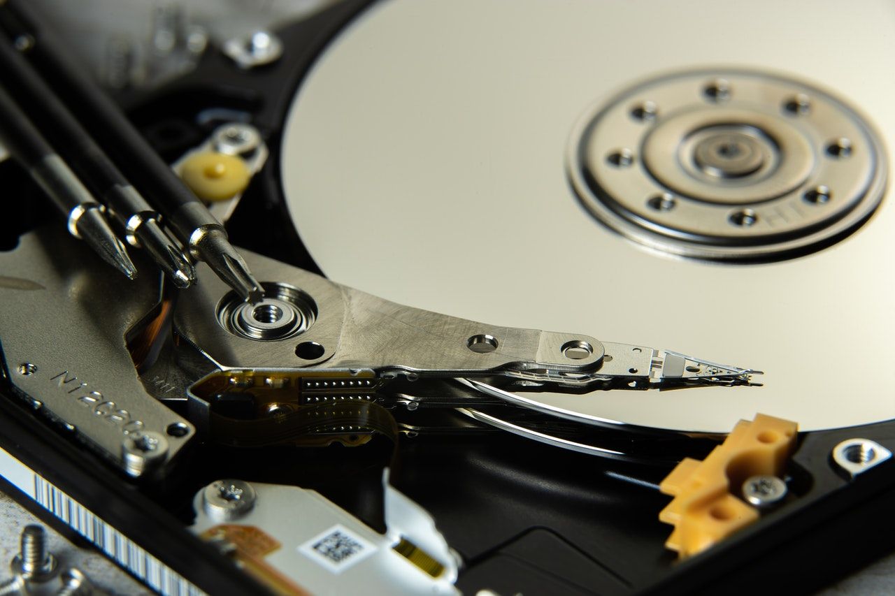 A closeup picture of a hard drive.