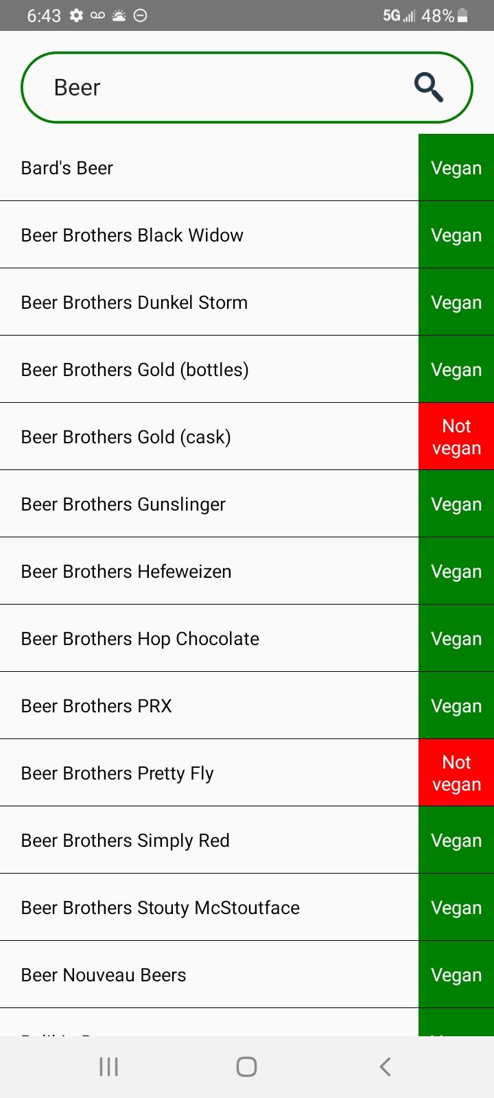 Vegan beer on the Vegaholic app.