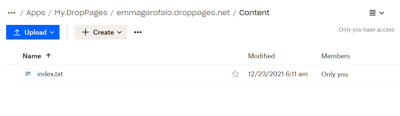 The DropPages folder in Dropbox.