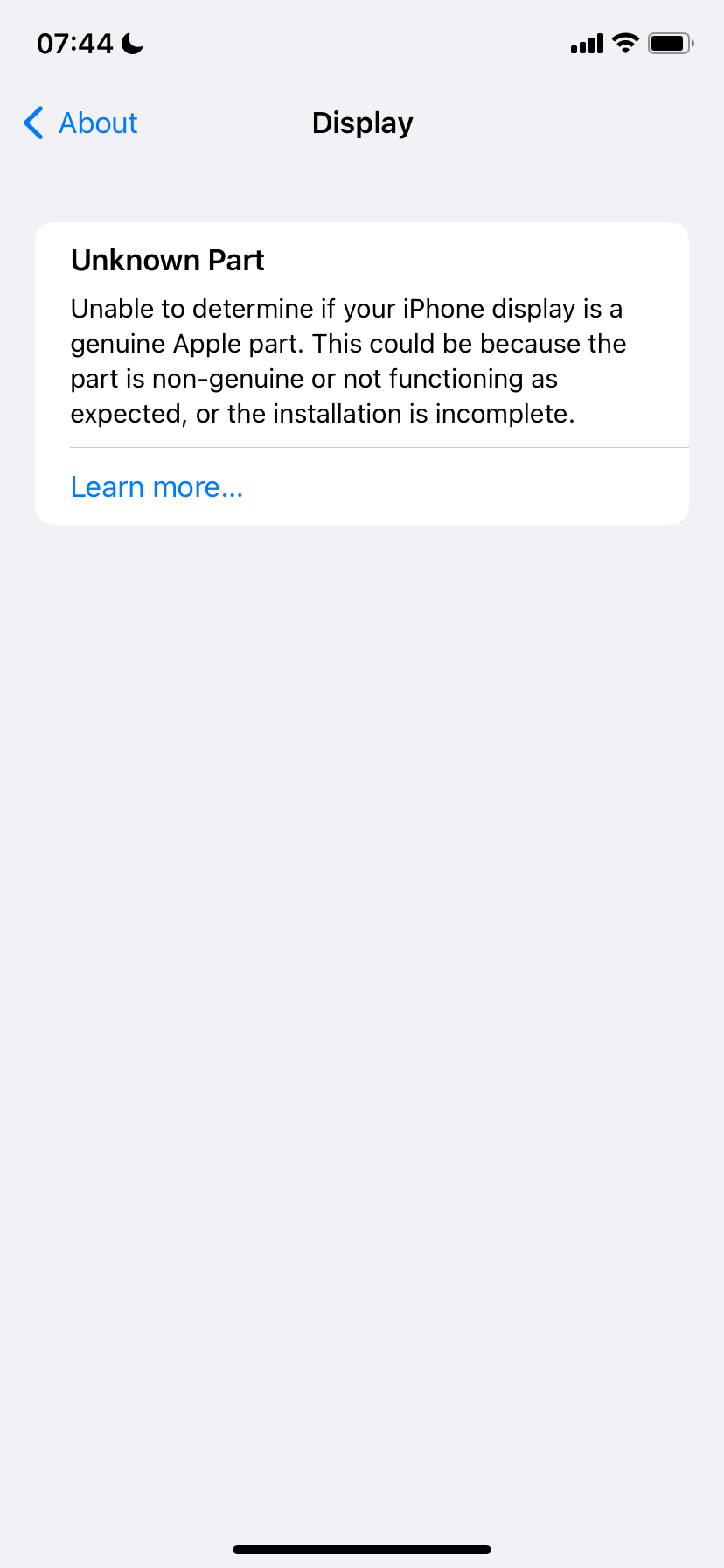 Unkown Part information about iPhone display