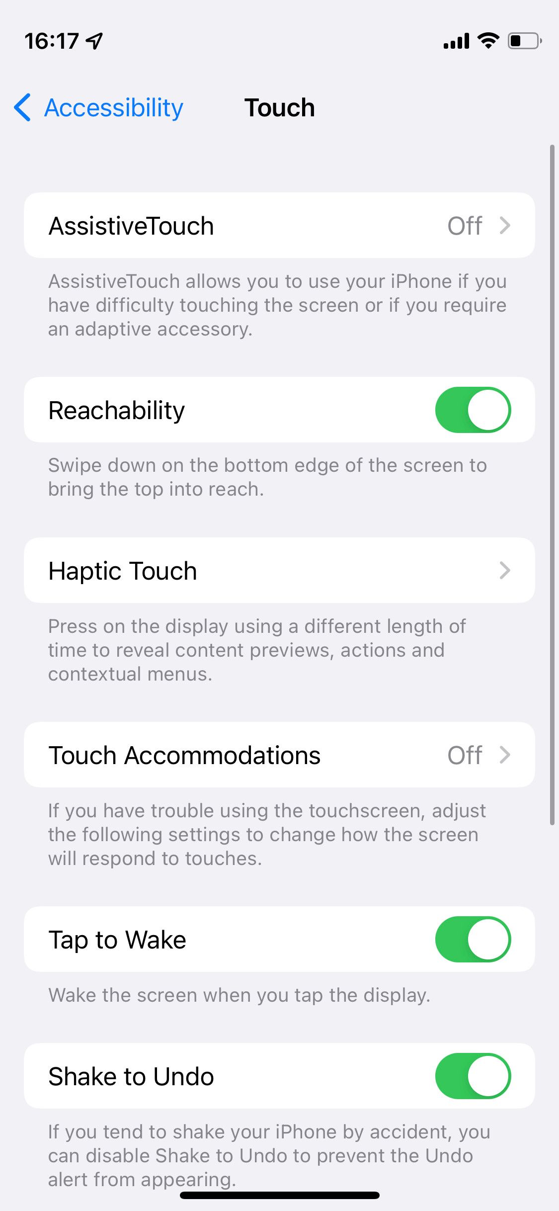 iPhone Touch Settings