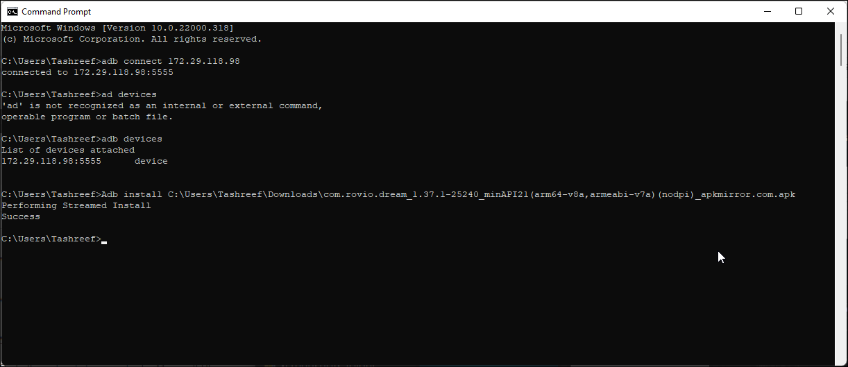 install apk windows 11 command prompt