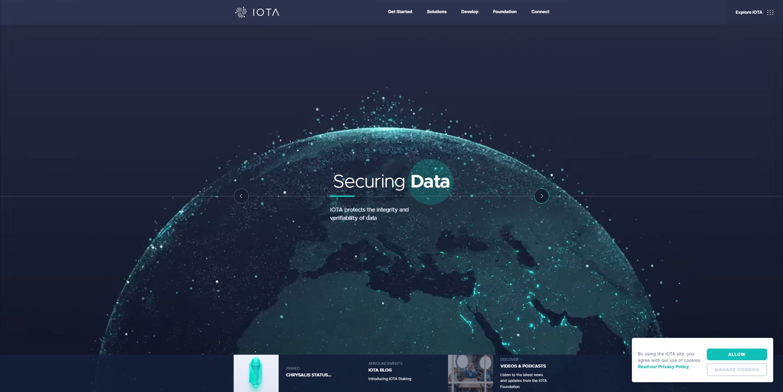 Screenshot of IOTA's Home page
