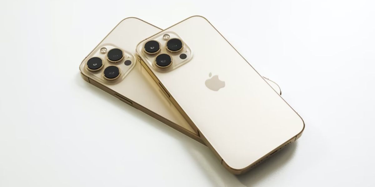 iphone 13 pro and pro max gold on white background