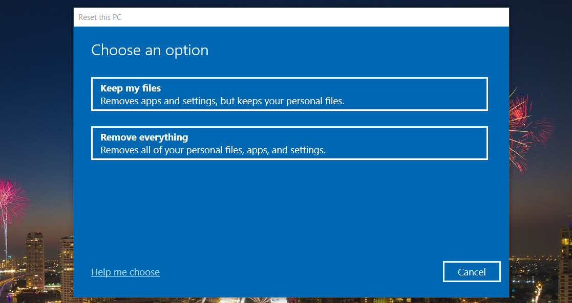 The Keep my files option 