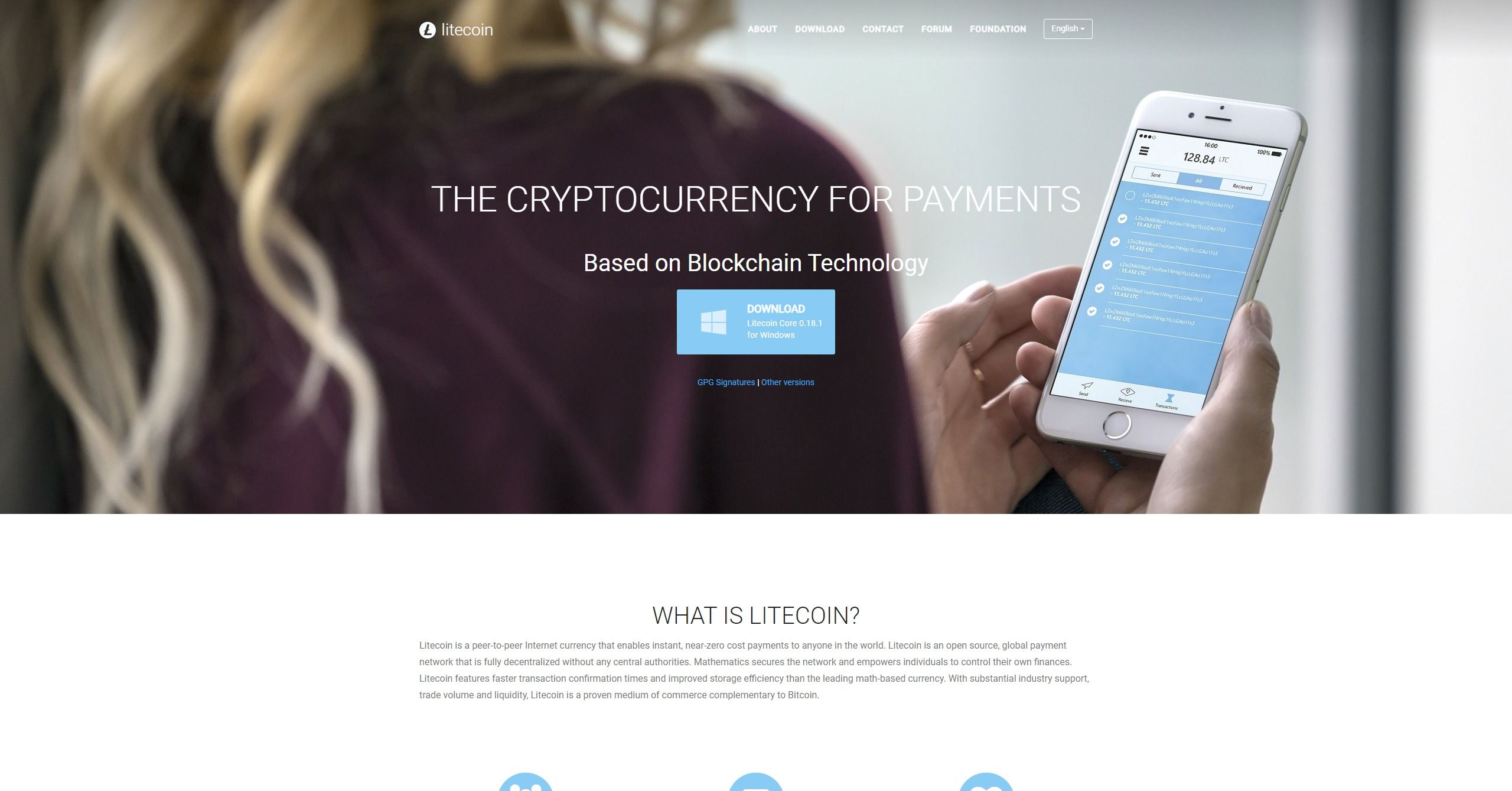 Screenshot of Litecoin's home page