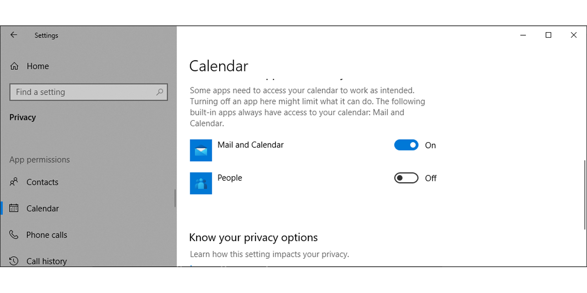 Calendar settings in Windows 10
