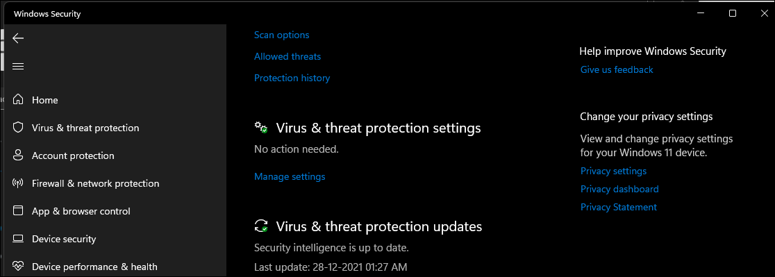 manage settings real time threat protection