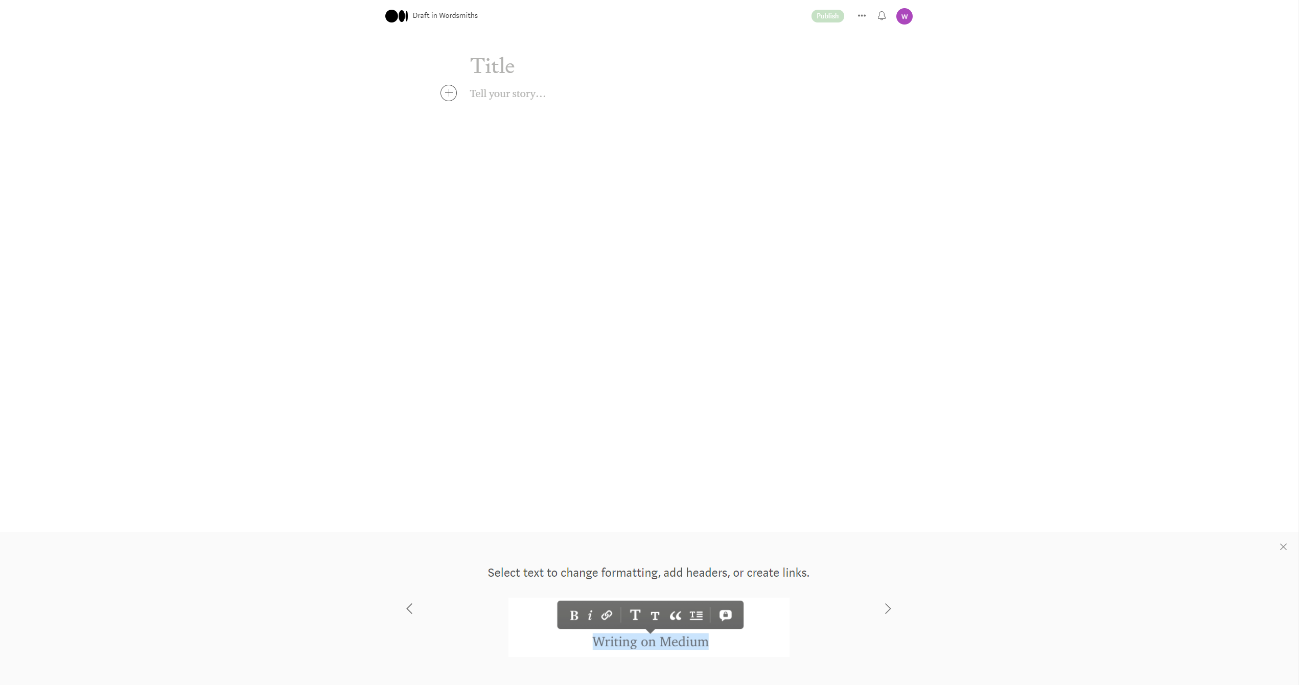Screenshot of Medium's Blogging Interface