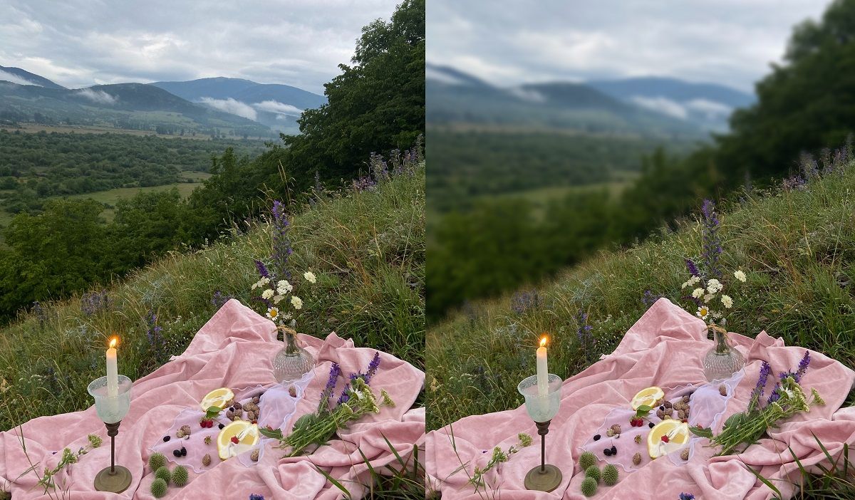mountain landscape - before and after
