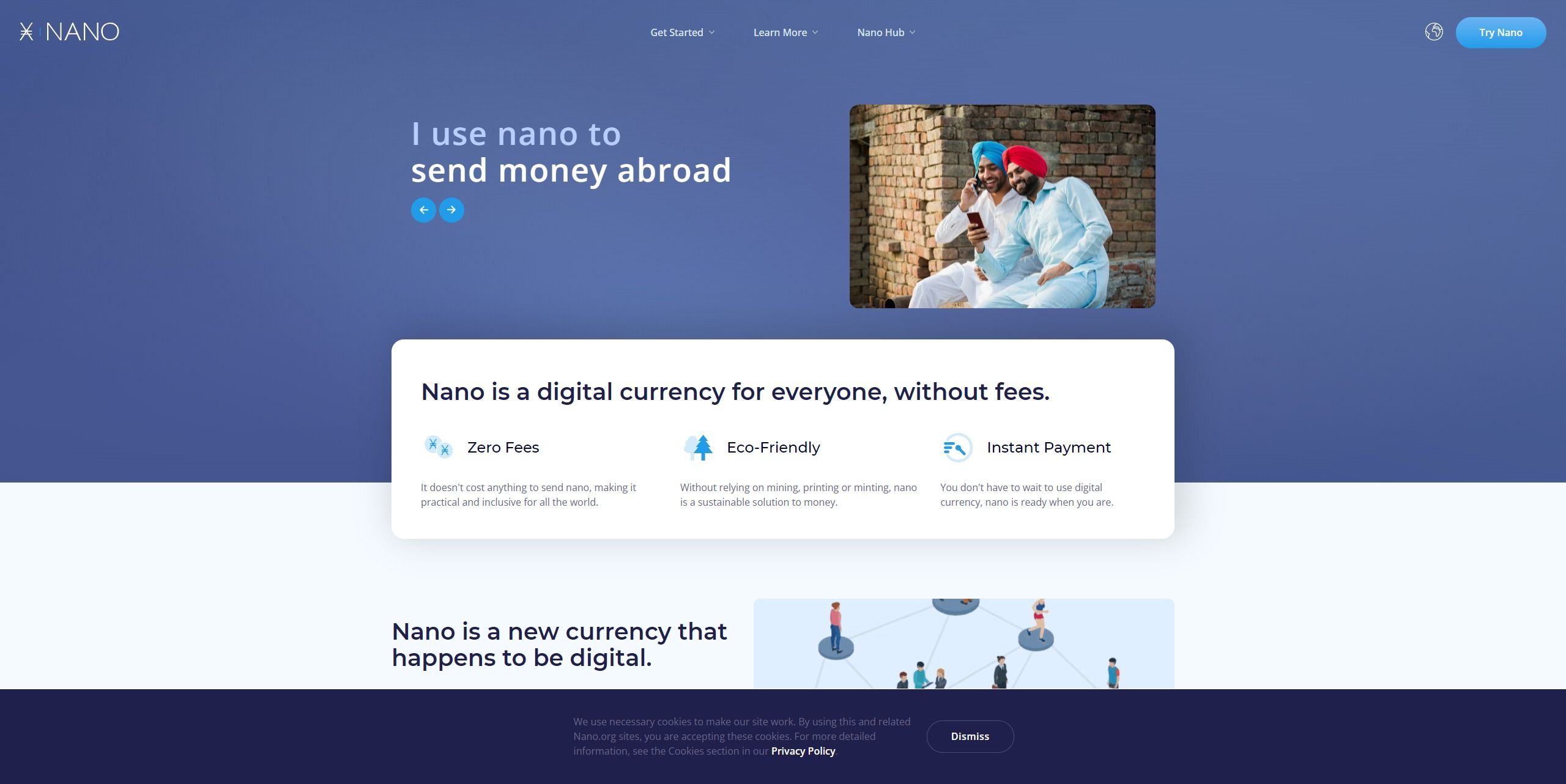 Screenshot of NANO's Home page