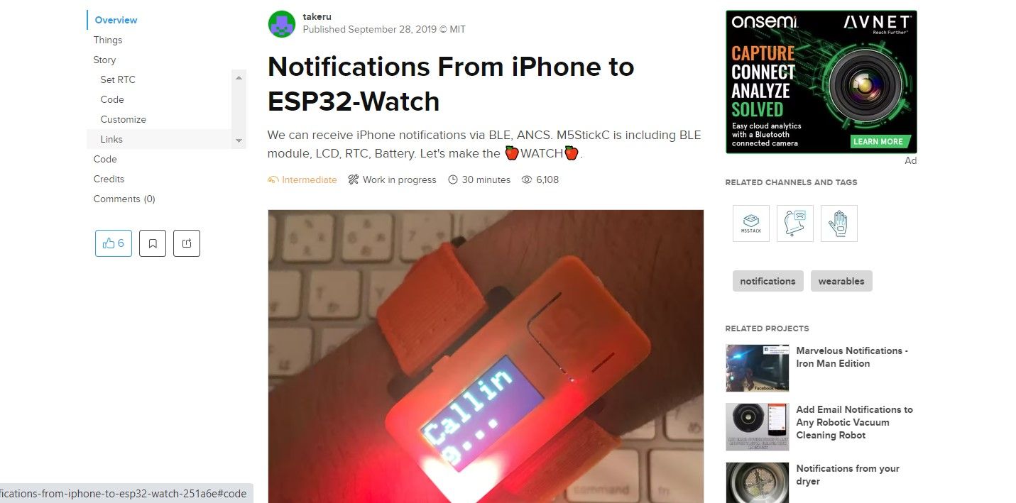 notification sfrom iphone to esp32 watch