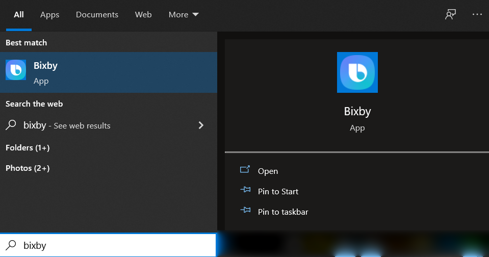 Opening Bixby from Taskbar