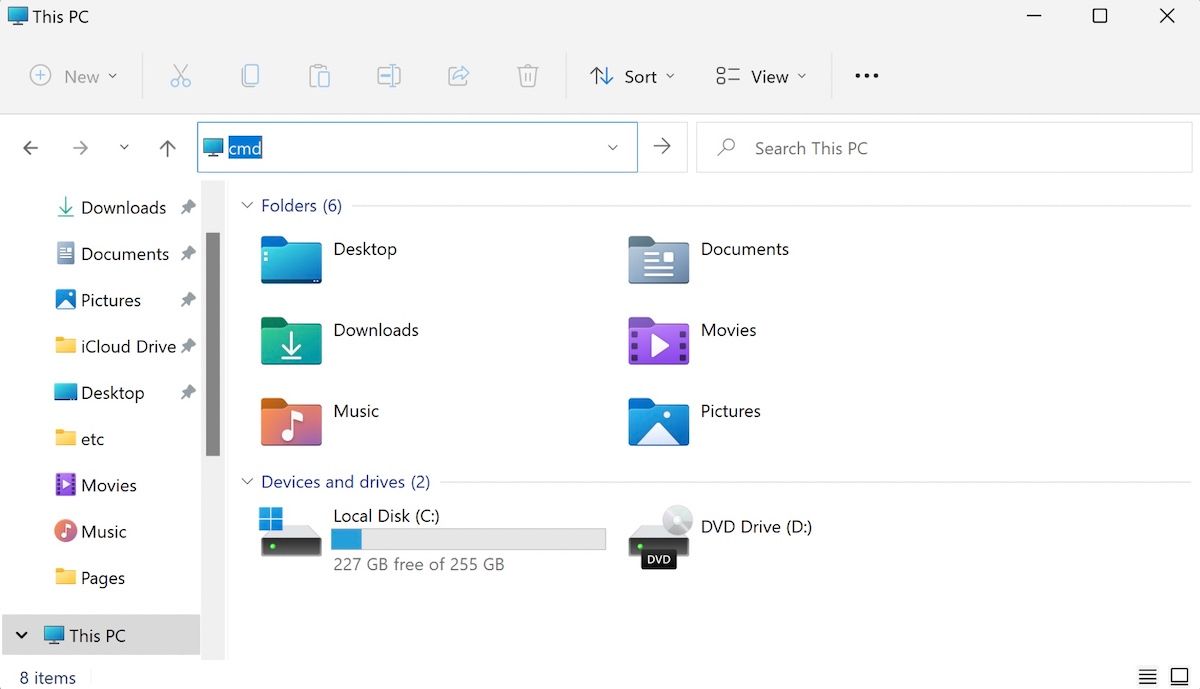 opening cmd from file explorer