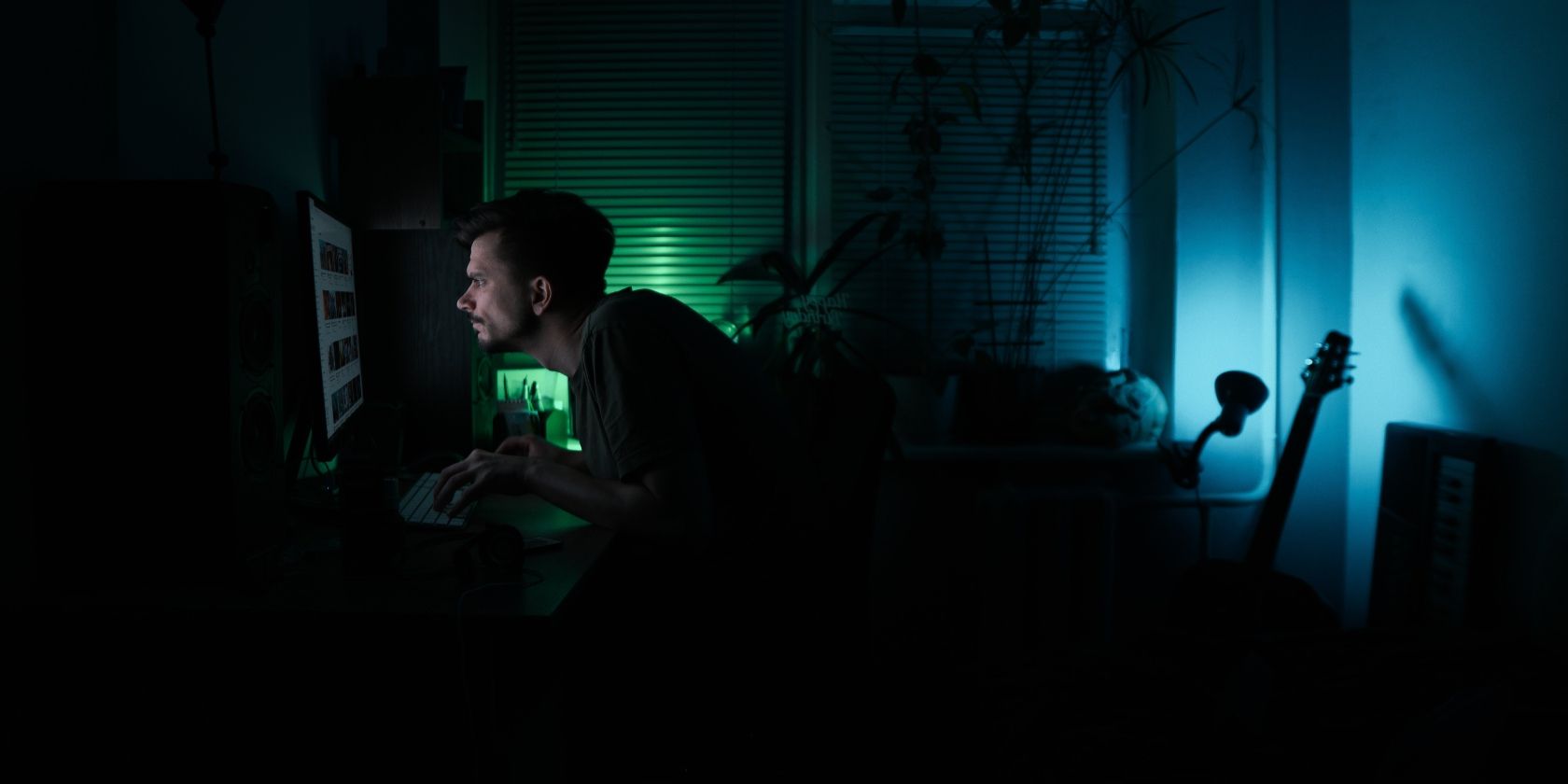 A man working in office late at night