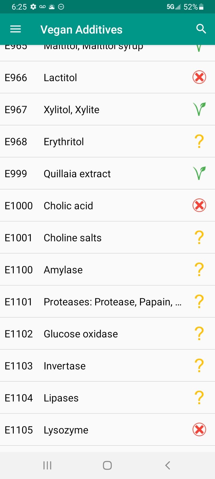 Non-vegan ingredients on the Vegan Additives app.