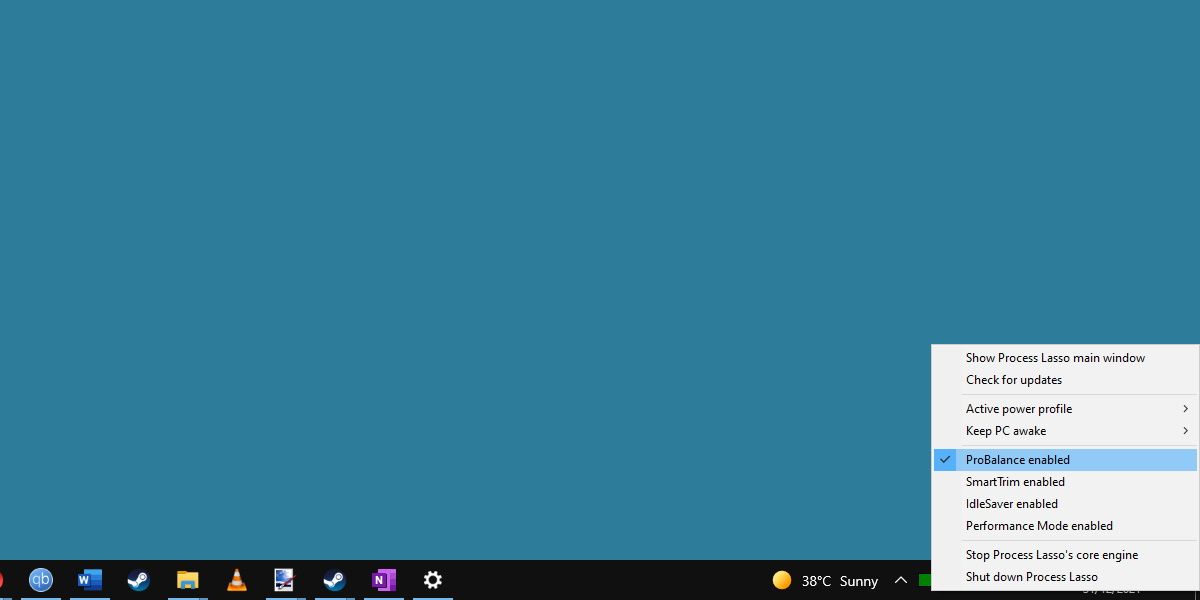 Screenshot of process lasso's task bar icon