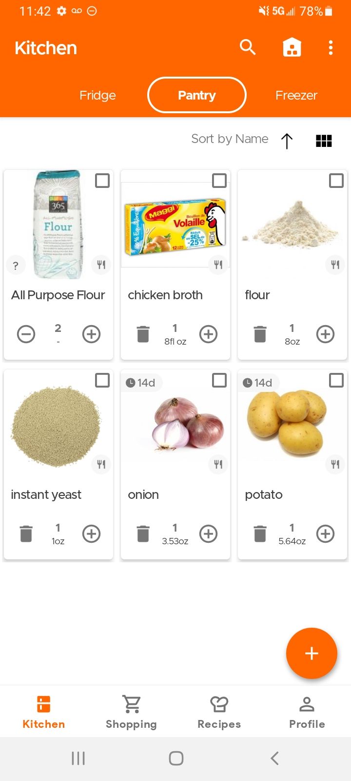 My pantry in the KitchenPal app.