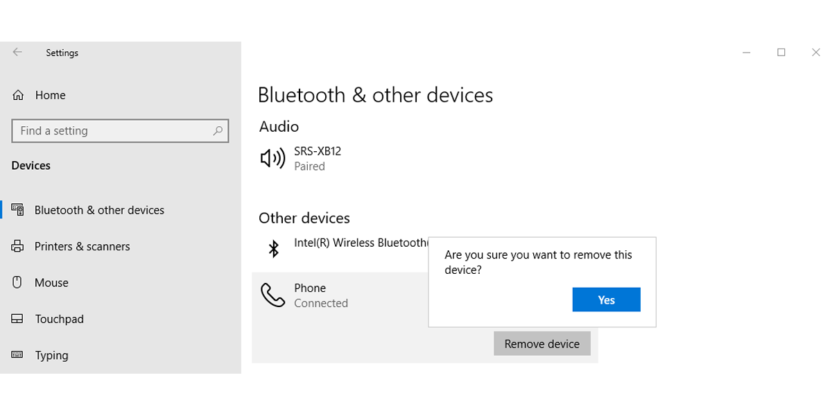 Bluetooth settings in Windows 10