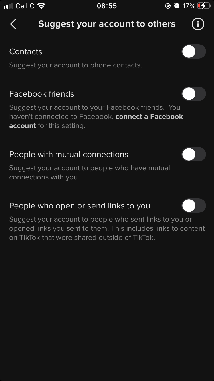 screenshot of tiktok privacy setting options