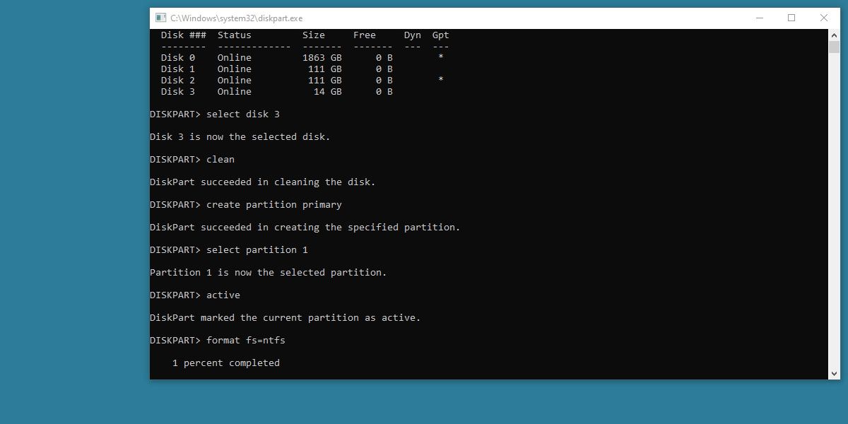 screenshot of formatting usb for windows 7 iso