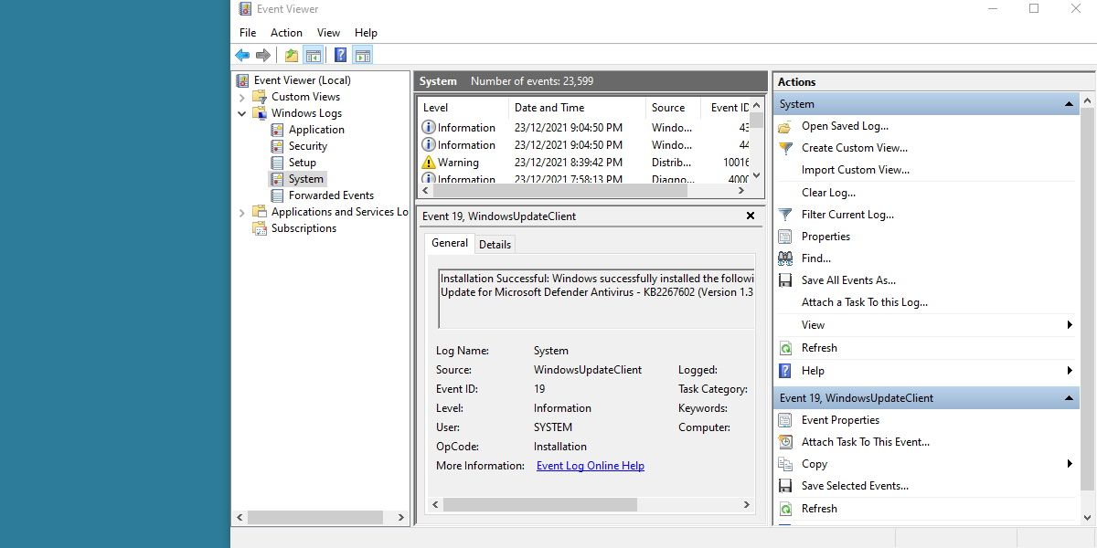 screenshot of windows event viewer displaying an error