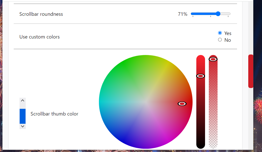 The Scrollbar thumb color palette