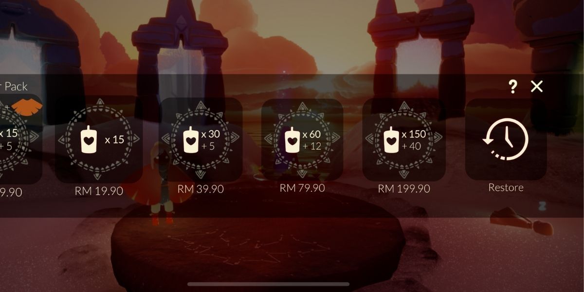 sky game restore purchase screenshot