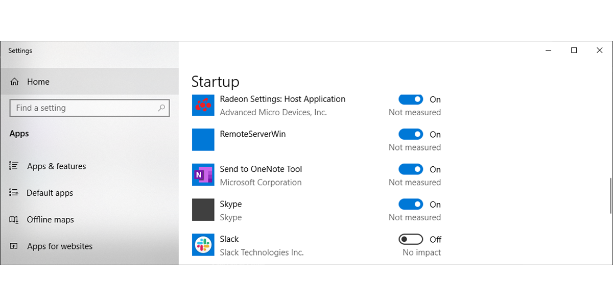 Apps settings in Windows 10