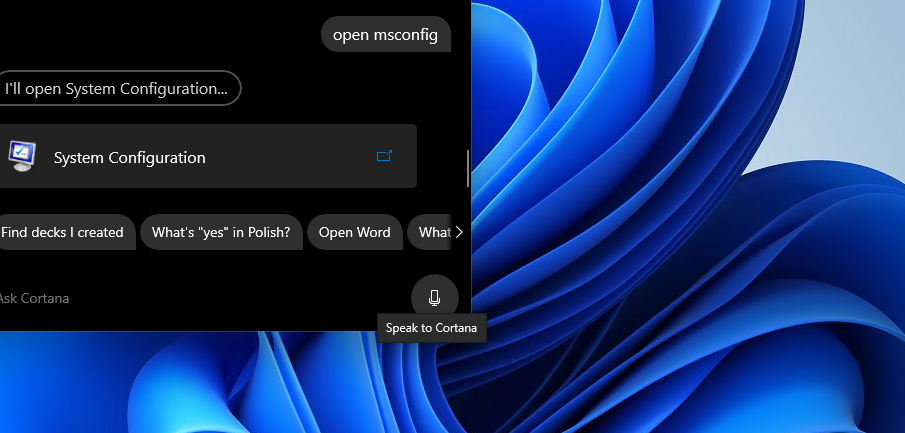 The Speak to Cortana button 