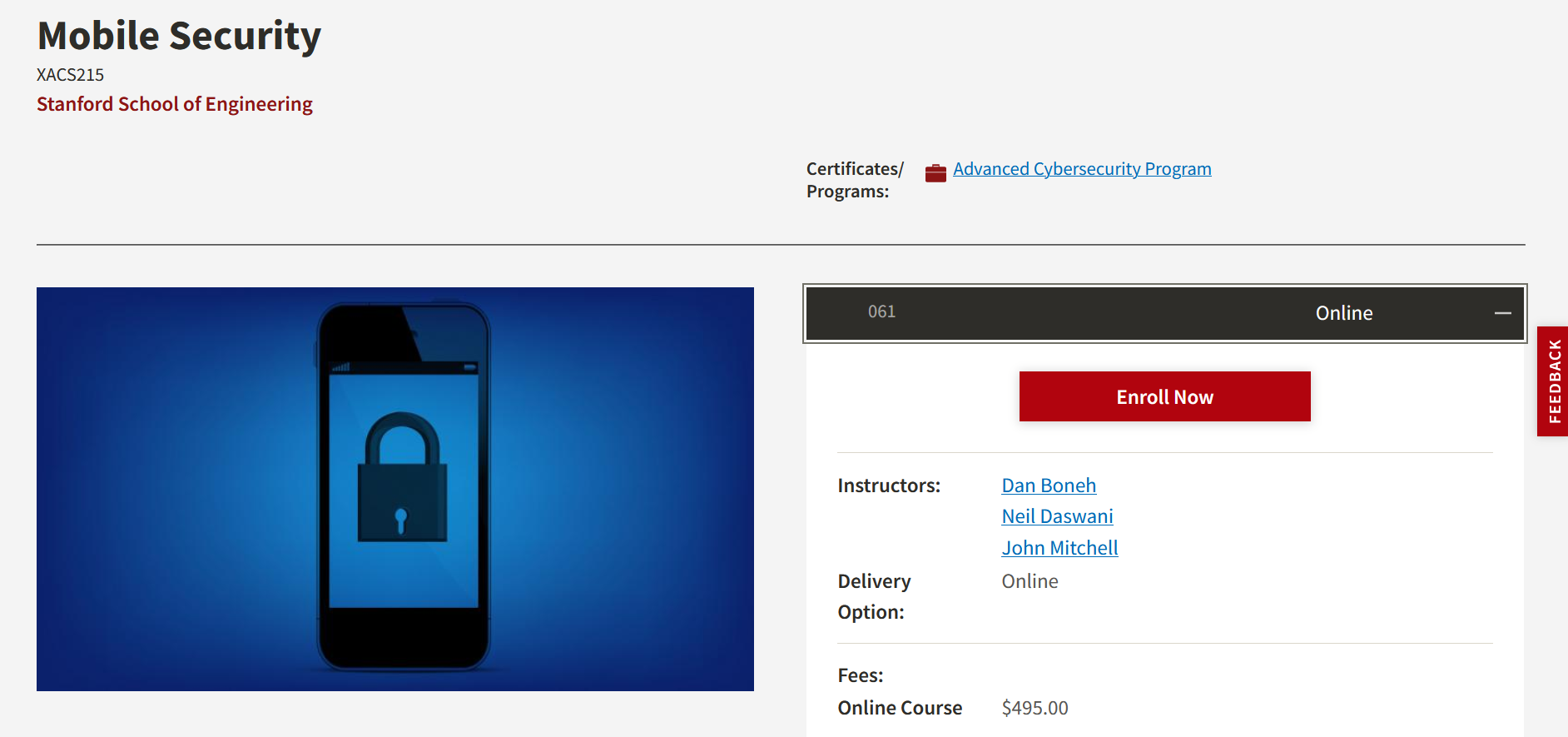 Stanford Online Mobile Security Course