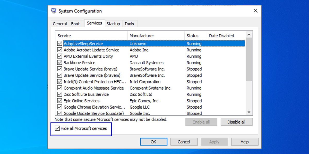 System Configuration in Windows 10