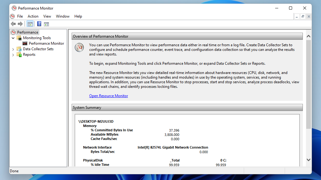 The Performance Monitor system summary