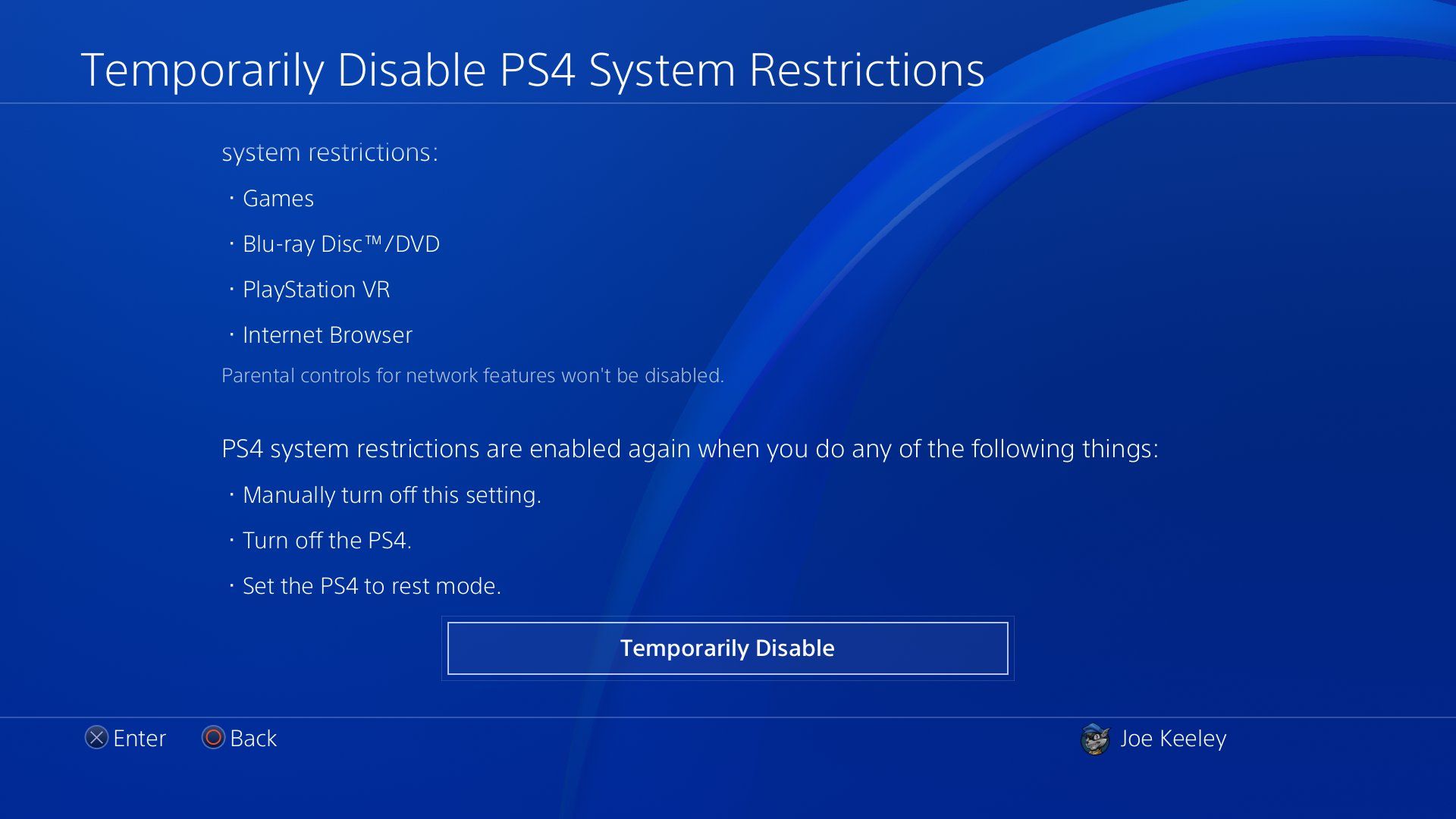 temporarily disable ps4 system restrictions