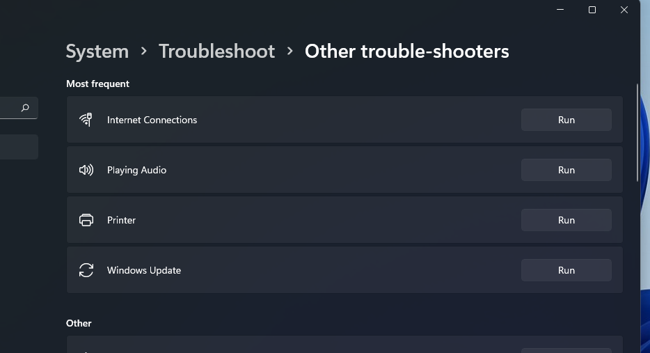 The Windows 11 troubleshooters