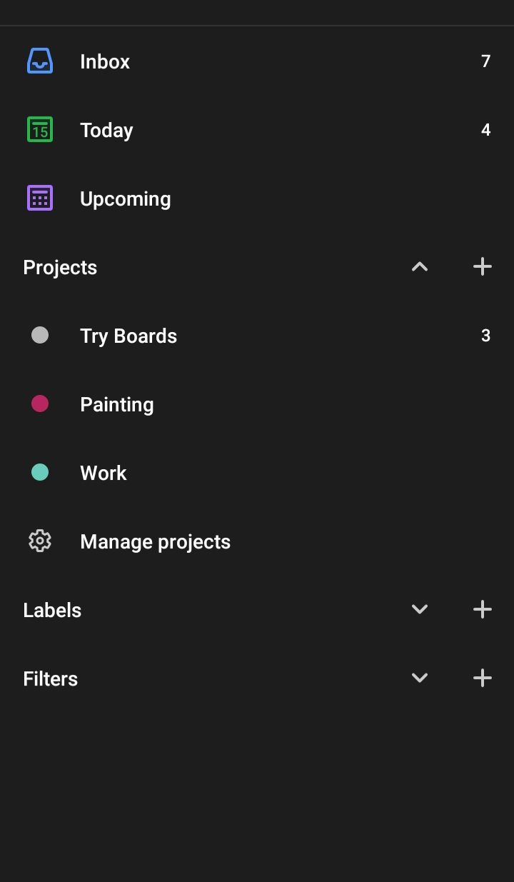 todoist app projects screenshot