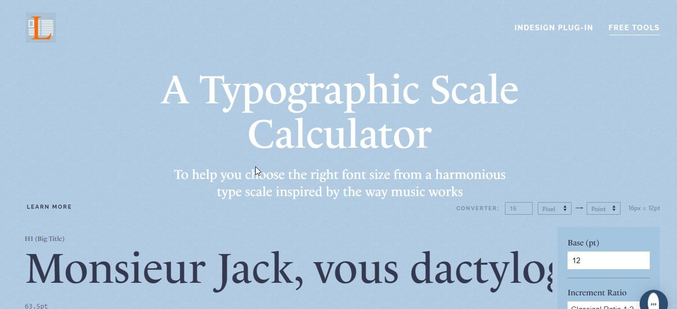 a screen of typographic scale calculator