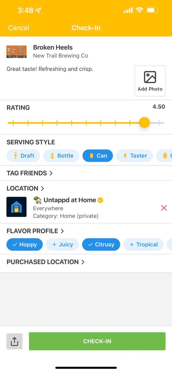 untappd beer check in