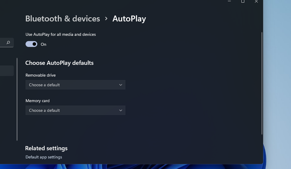 The AutoPlay options in Settings