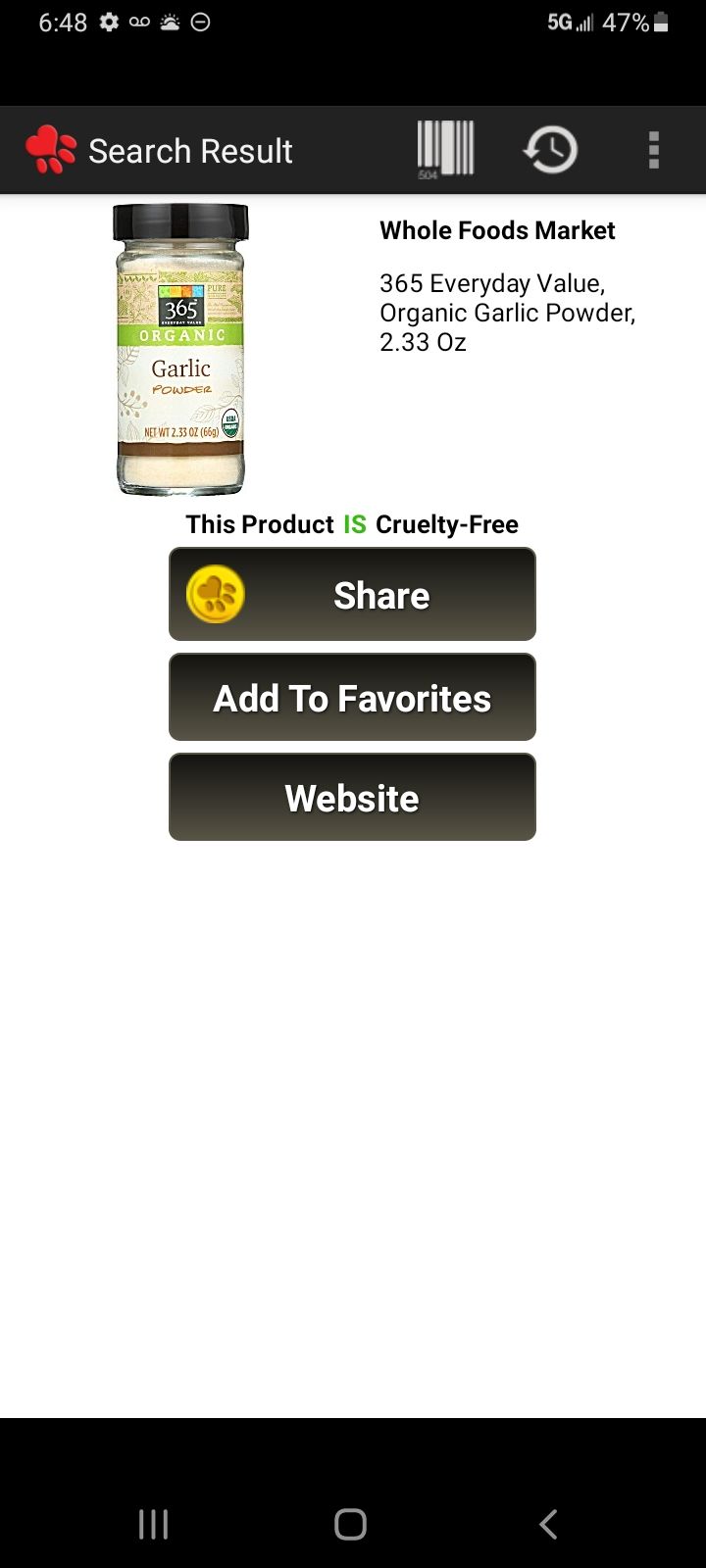 Using this vegan scan app to assess the purity of some garlic powder.