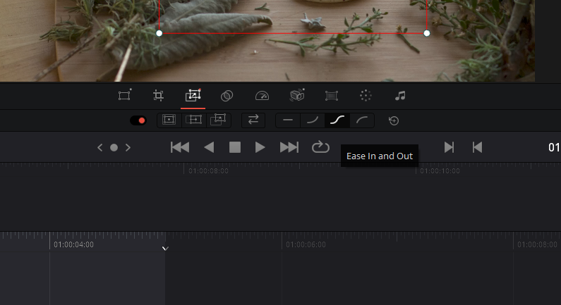 Easy In and Easy Out controls in DaVinci Resolve.