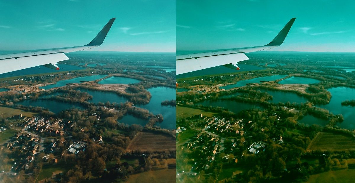 view from a plane window - before and after