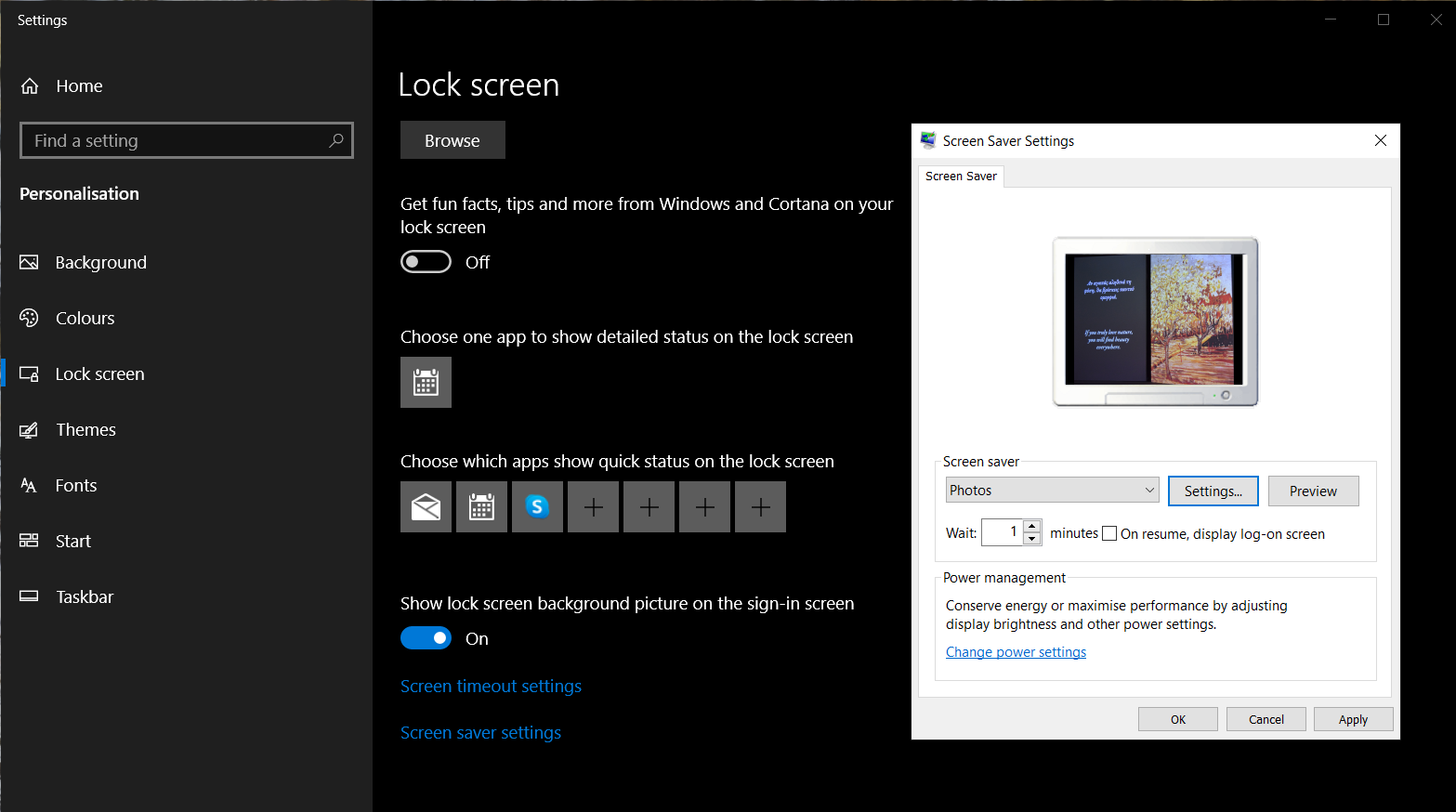 Windows 10 Screensaver Settings
