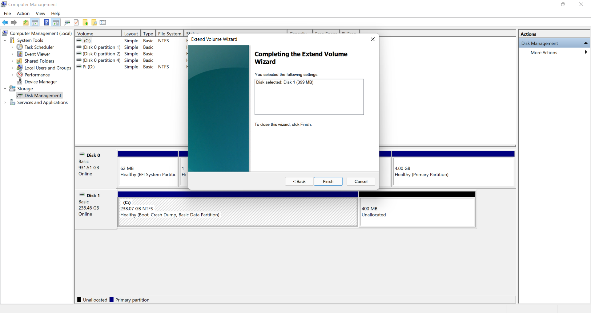 Windows Disk Management tool.