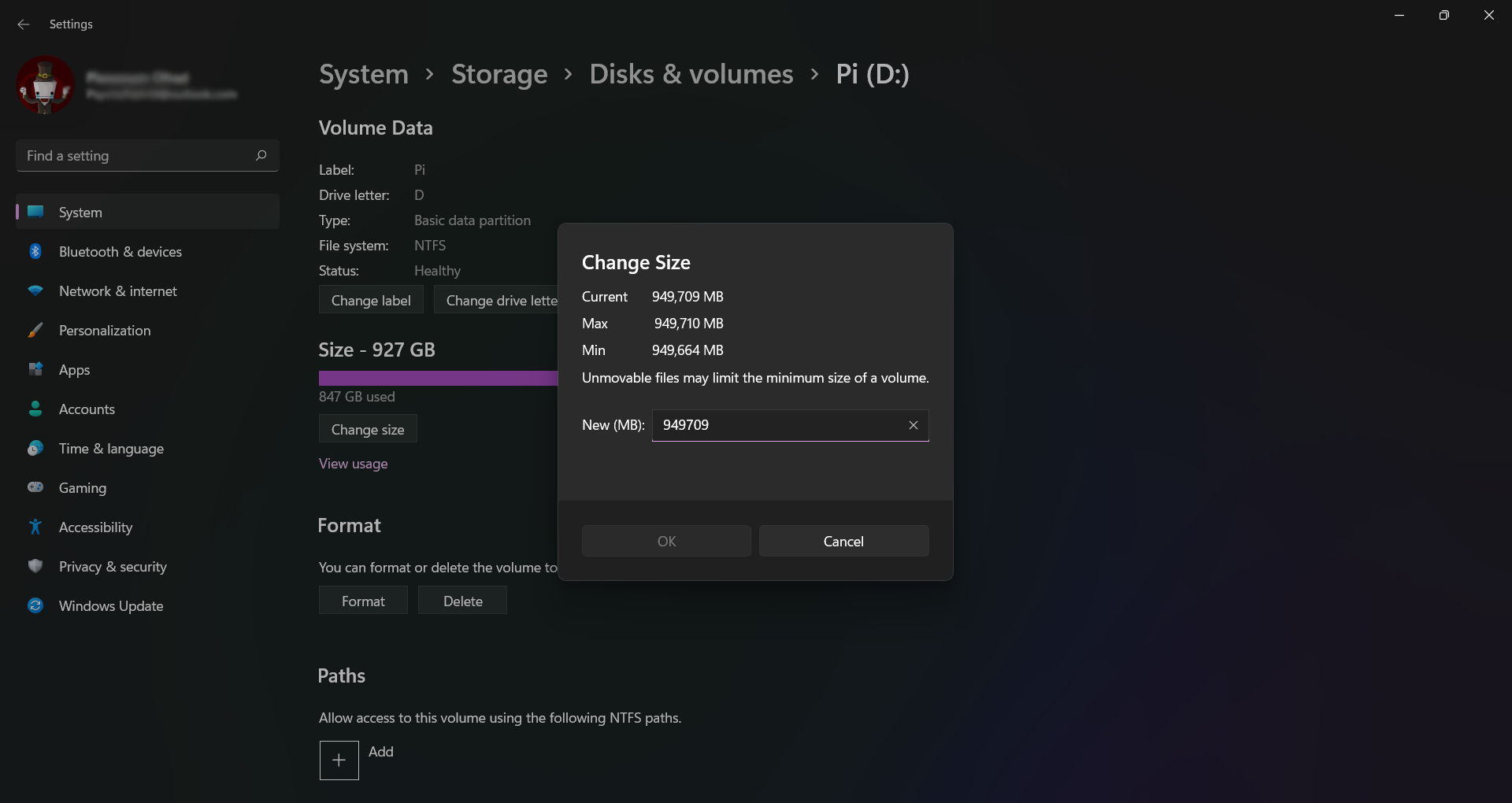 Storage settings in Windows 11.