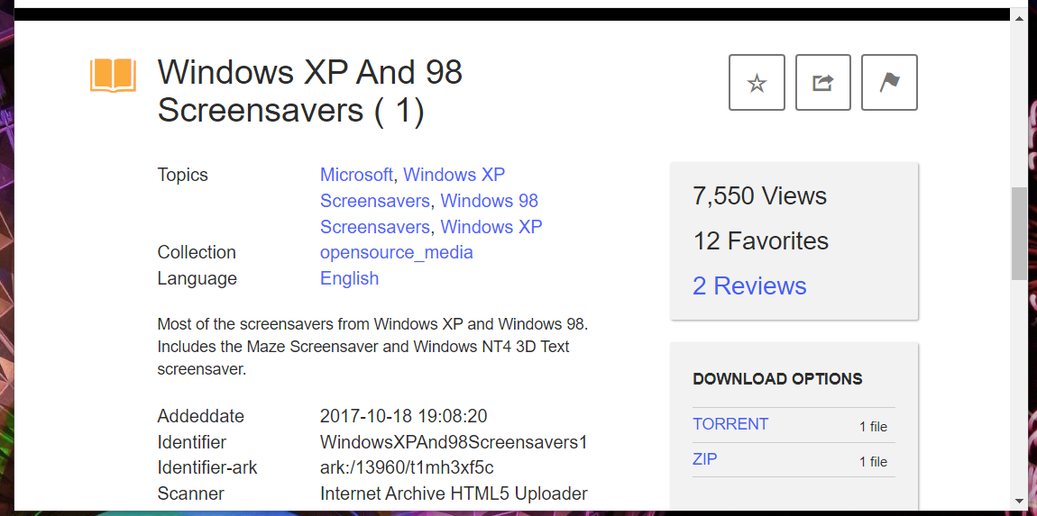 The Windows XP and 98 Screensavers download page