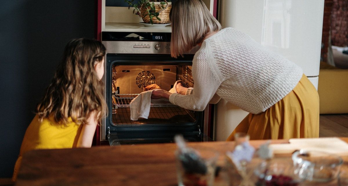 woman and daughter baking