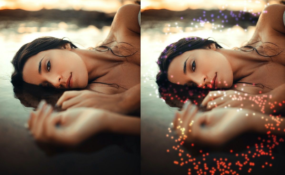 woman in water - before and after