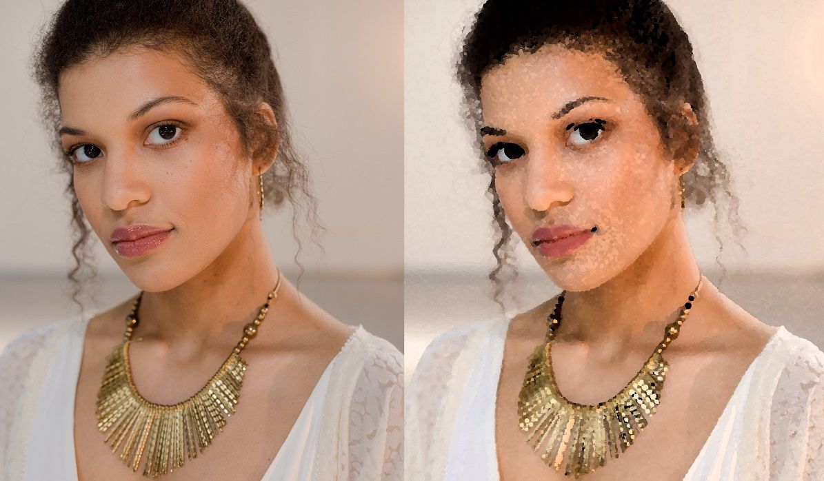 woman with jewelry - before and after