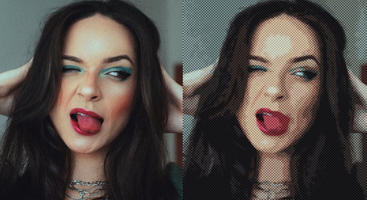 woman with makeup - before and after